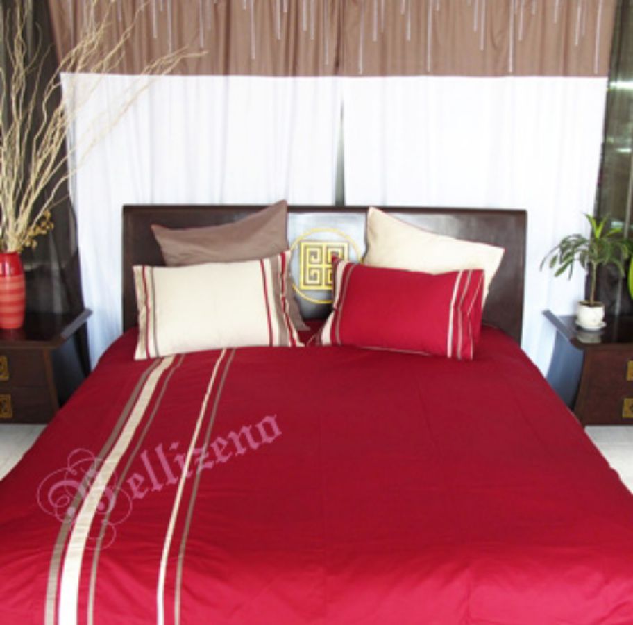 Vỏ chăn gối phối màu - đỏ đun / trắng